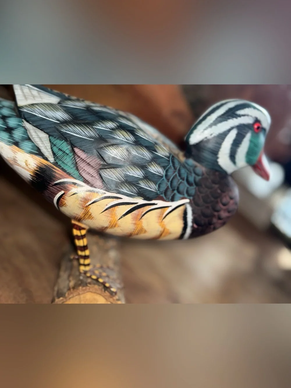 Vintage Hand-Painted Wooden Duck Figure